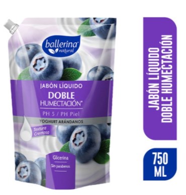 Ballerina Jabón Líquido Doble Humectación Yoghurt Arándanos, 750 ml