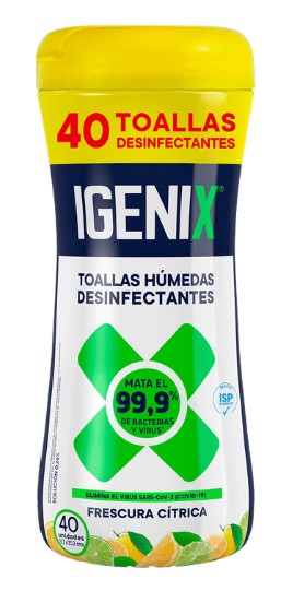 Igenix Toallas Húmedas Desinfectantes Frasco 40 un